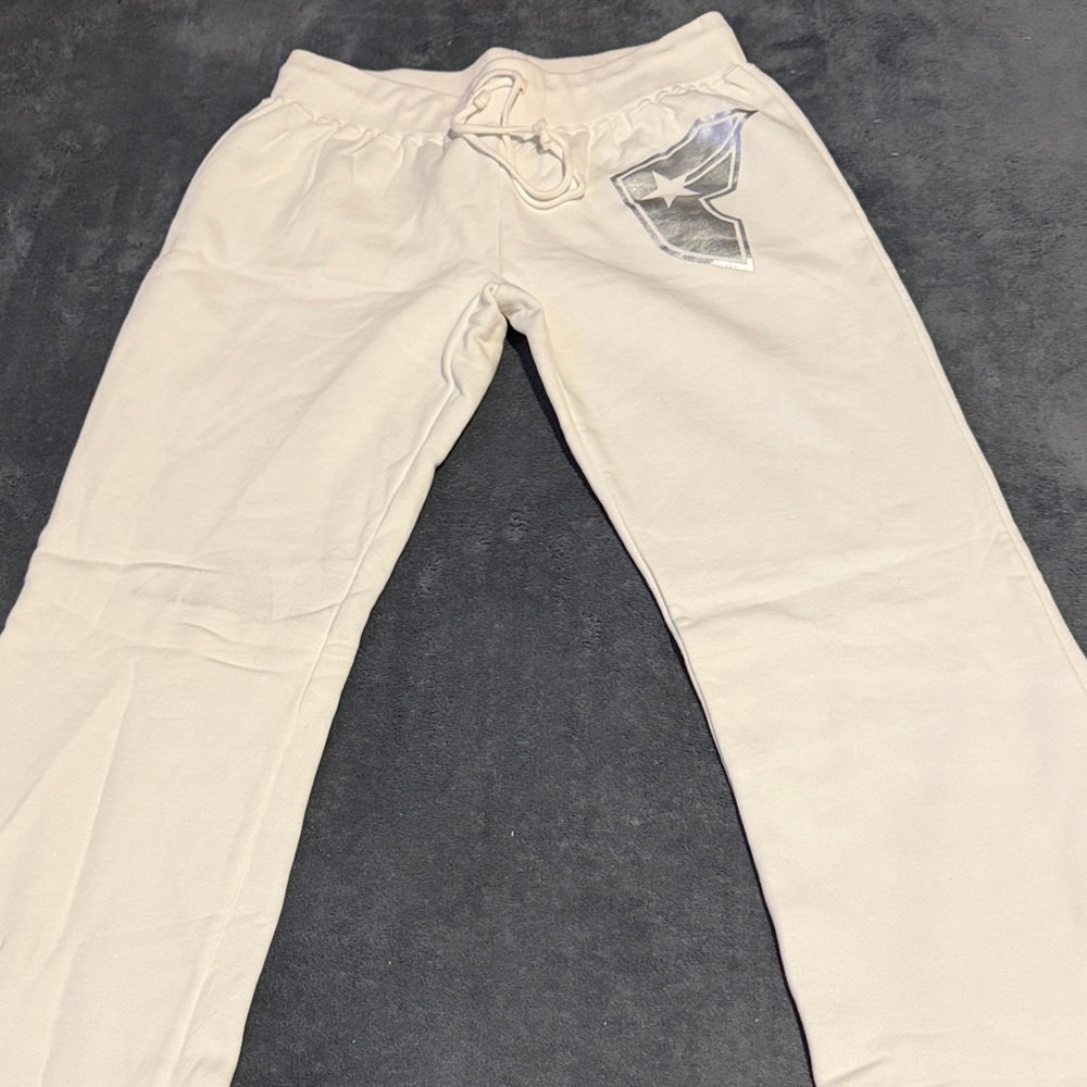 Famous Stars & Straps Cream Sweatpants with Silver Star